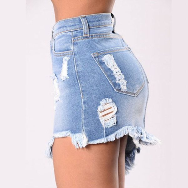 Black/Blue Wash Denim Ripped Tassel Package Hips Mini Skirts High Waist Sharp Edge Irregular Cutting Pencil Skirts Club Wear - Image 5