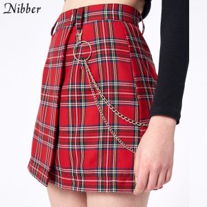 Nibber spring Vintage red Plaid mini skirts Women summer fashion office lady club party casual short pleated skirts mujer