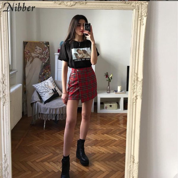 Nibber spring Vintage red Plaid mini skirts Women summer fashion office lady club party casual short pleated skirts mujer - Image 2