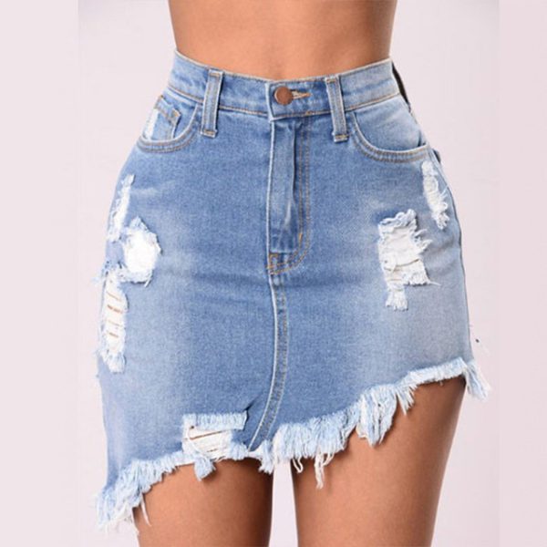 Black/Blue Wash Denim Ripped Tassel Package Hips Mini Skirts High Waist Sharp Edge Irregular Cutting Pencil Skirts Club Wear - Image 7