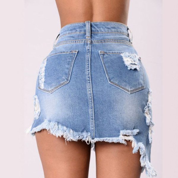 Black/Blue Wash Denim Ripped Tassel Package Hips Mini Skirts High Waist Sharp Edge Irregular Cutting Pencil Skirts Club Wear - Image 4