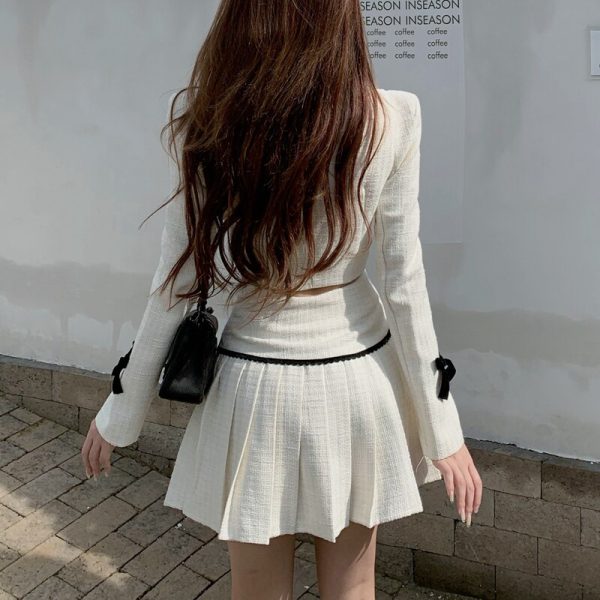 High Quality Fall Fashion Sweet Tweed 2 Piece Set Women Short Jacket Coat Crop Top + Skirts Sets Small Fragrance Two Piece Suits - Image 4