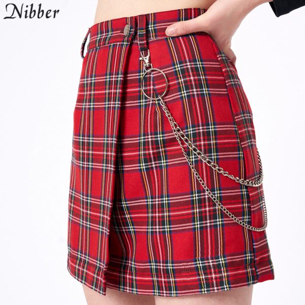 Nibber spring Vintage red Plaid mini skirts Women summer fashion office lady club party casual short pleated skirts mujer - Image 6