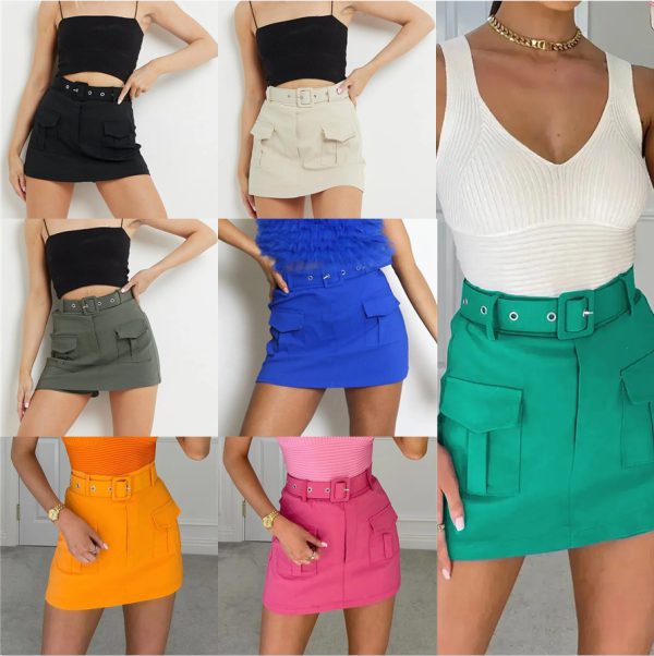 High Waist Fashion Casual Pocket Belt Decoration Women's Skirts - Image 6