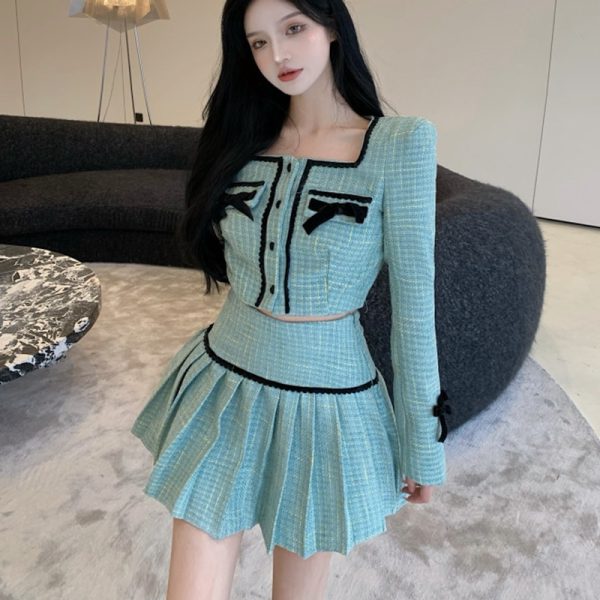 High Quality Fall Fashion Sweet Tweed 2 Piece Set Women Short Jacket Coat Crop Top + Skirts Sets Small Fragrance Two Piece Suits - Image 6