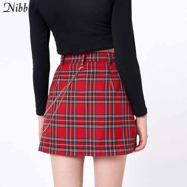 Nibber spring Vintage red Plaid mini skirts Women summer fashion office lady club party casual short pleated skirts mujer - Image 3